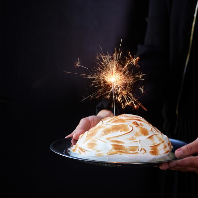 Baked Alaska with Pistachio and Passion Fruit Ice Cream