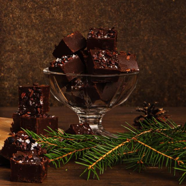 Chokladfudge med flingsalt