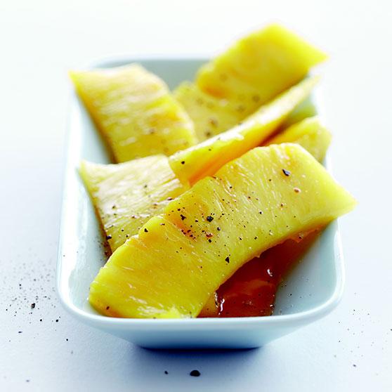 Caramelised pineapple with lime and syrup