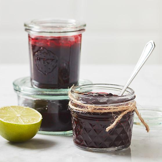 Raspberry and blueberry jam with a touch of lime 